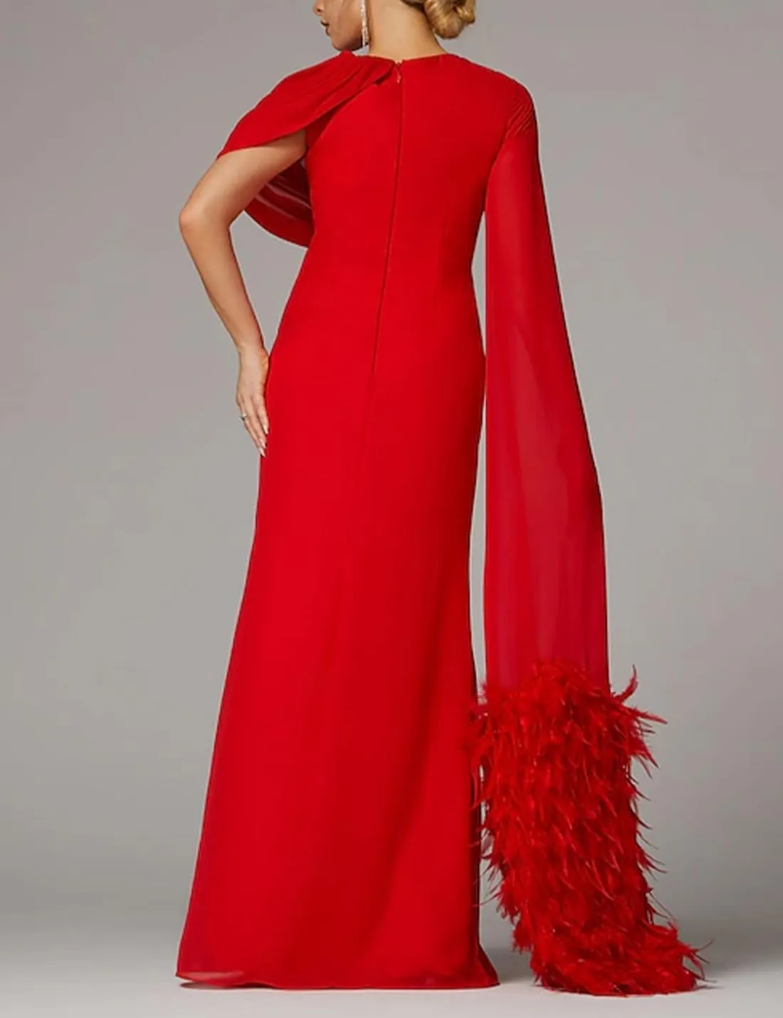 Sheath Elegant Formal Evening Dress Cowl Neck Floor Length Sleeveless Classic Wedding Party Gowns Feather Ruched 2025