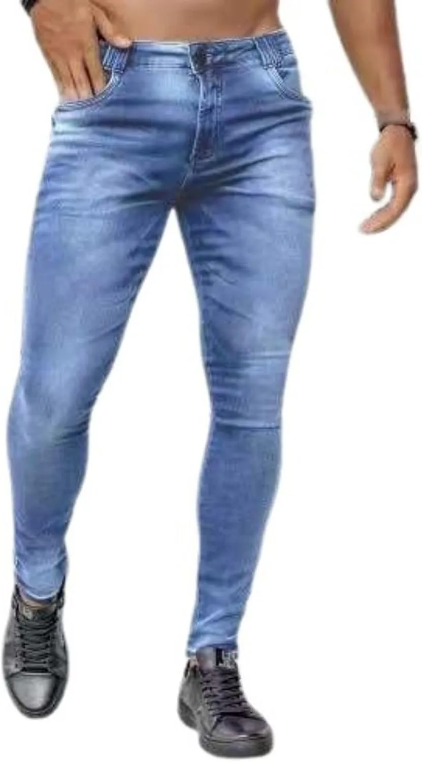 Skinny Denim Jeans for Men Slim Fit Stretch Tapered Classic Basic Comfy Pencil Pants with Pockets