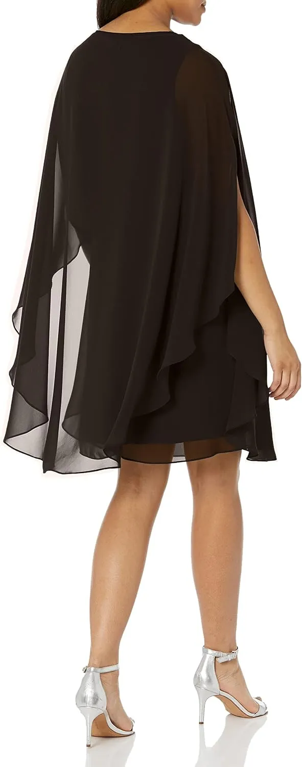 S.L. Fashions Women's Floral Foil Print Sheath Dress with Chiffon Capelet