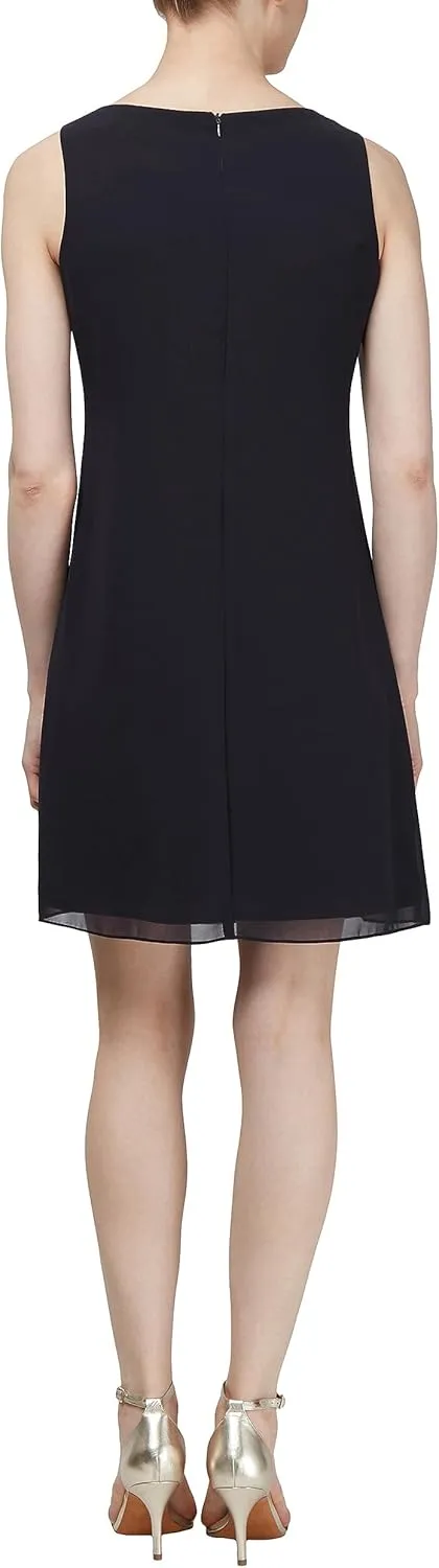 S.L. Fashions Women's Floral Foil Print Sheath Dress with Chiffon Capelet