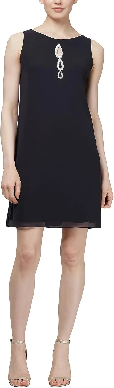 S.L. Fashions Women's Floral Foil Print Sheath Dress with Chiffon Capelet