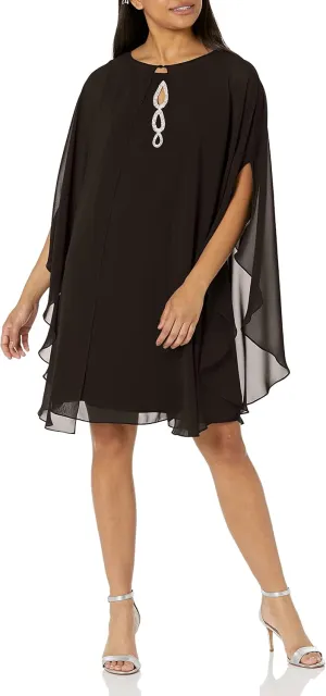 S.L. Fashions Women's Floral Foil Print Sheath Dress with Chiffon Capelet