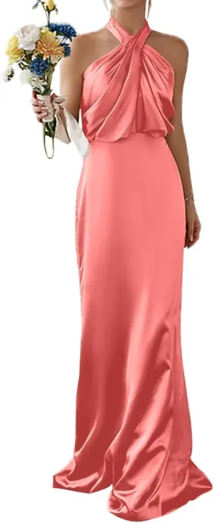 Sleeveless Bridesmaid Dresses Neckless Silk Evening Dress Sexy Backless Wedding Party Dresses