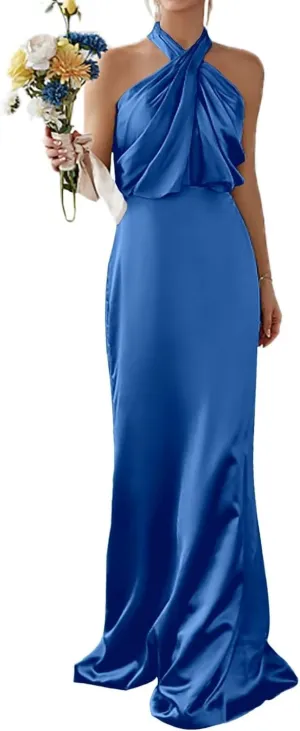 Sleeveless Bridesmaid Dresses Neckless Silk Evening Dress Sexy Backless Wedding Party Dresses