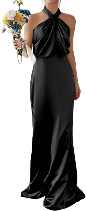 Sleeveless Bridesmaid Dresses Neckless Silk Evening Dress Sexy Backless Wedding Party Dresses