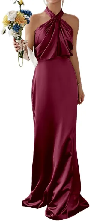 Sleeveless Bridesmaid Dresses Neckless Silk Evening Dress Sexy Backless Wedding Party Dresses