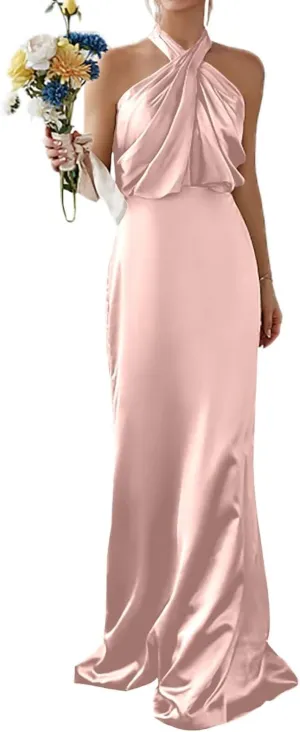Sleeveless Bridesmaid Dresses Neckless Silk Evening Dress Sexy Backless Wedding Party Dresses