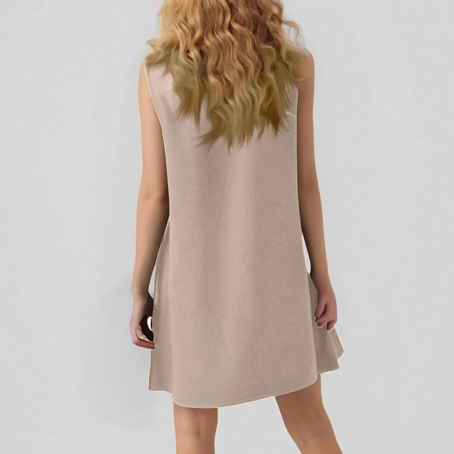Sleeveless Dress for Women Crewneck Casual Summer Mini Dresses Trendy Ruffle A Line Babydoll Dress Cute Short Sundress