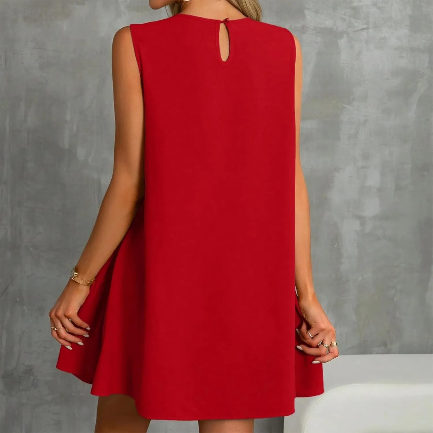 Sleeveless Dress for Women Crewneck Casual Summer Mini Dresses Trendy Ruffle A Line Babydoll Dress Cute Short Sundress