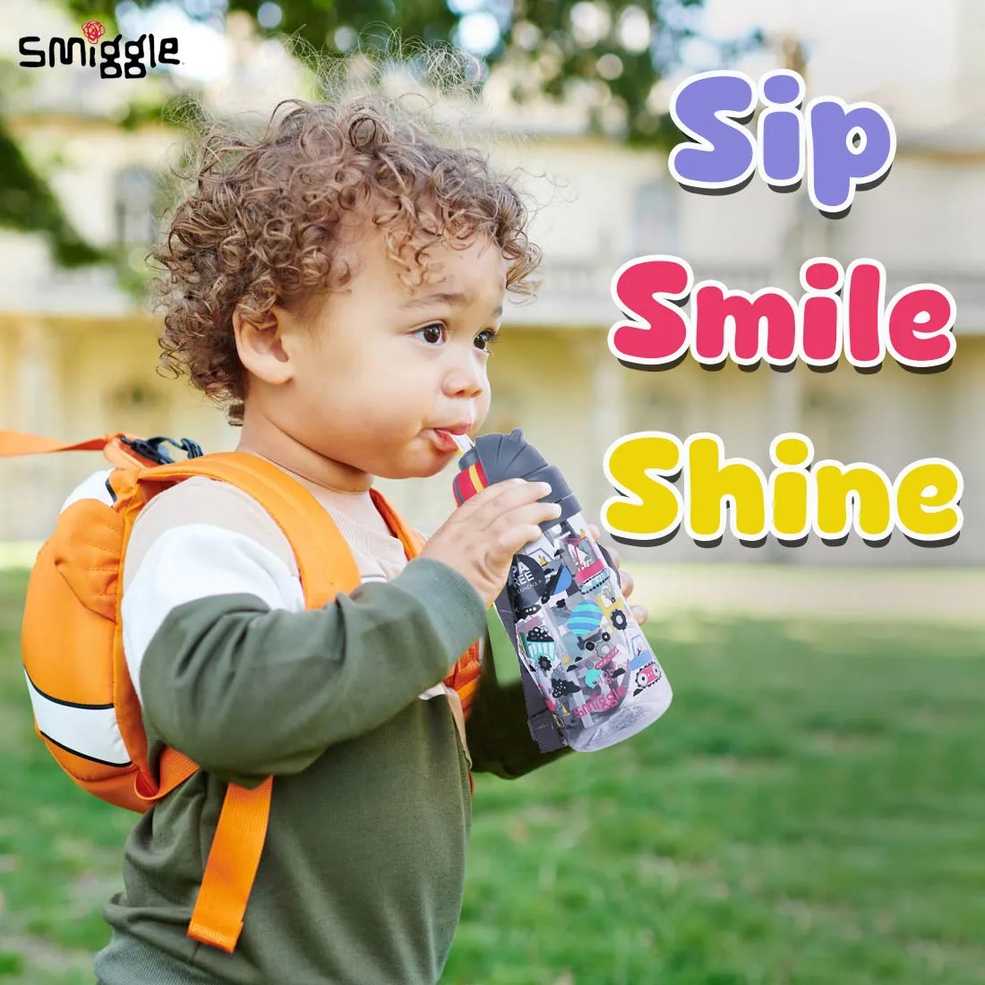 Smiggle Glide Teeny Tiny Plastic Drink Bottle With Strap 400Ml Grey, 3Y 