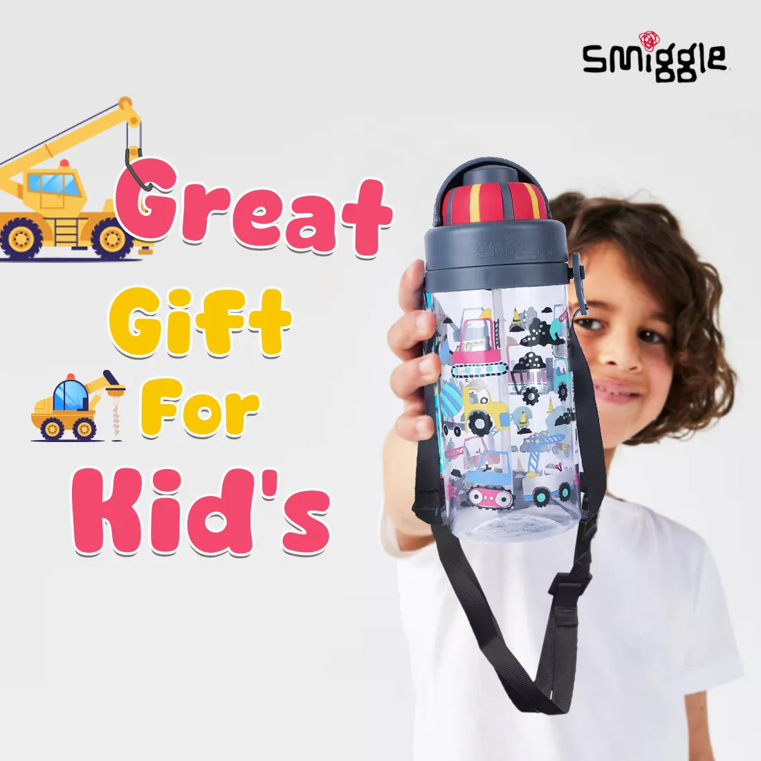 Smiggle Glide Teeny Tiny Plastic Drink Bottle With Strap 400Ml Grey, 3Y 