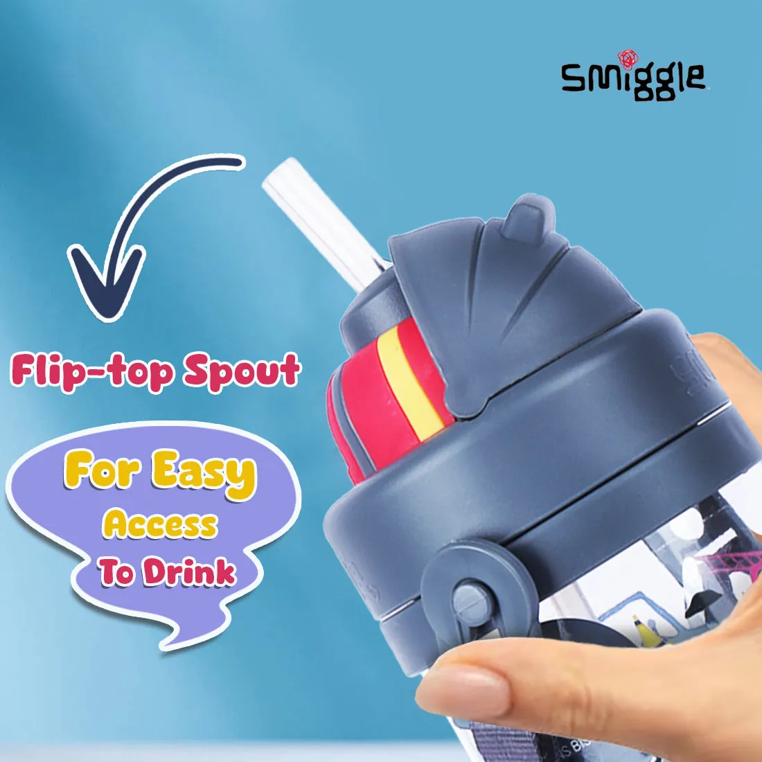 Smiggle Glide Teeny Tiny Plastic Drink Bottle With Strap 400Ml Grey, 3Y 