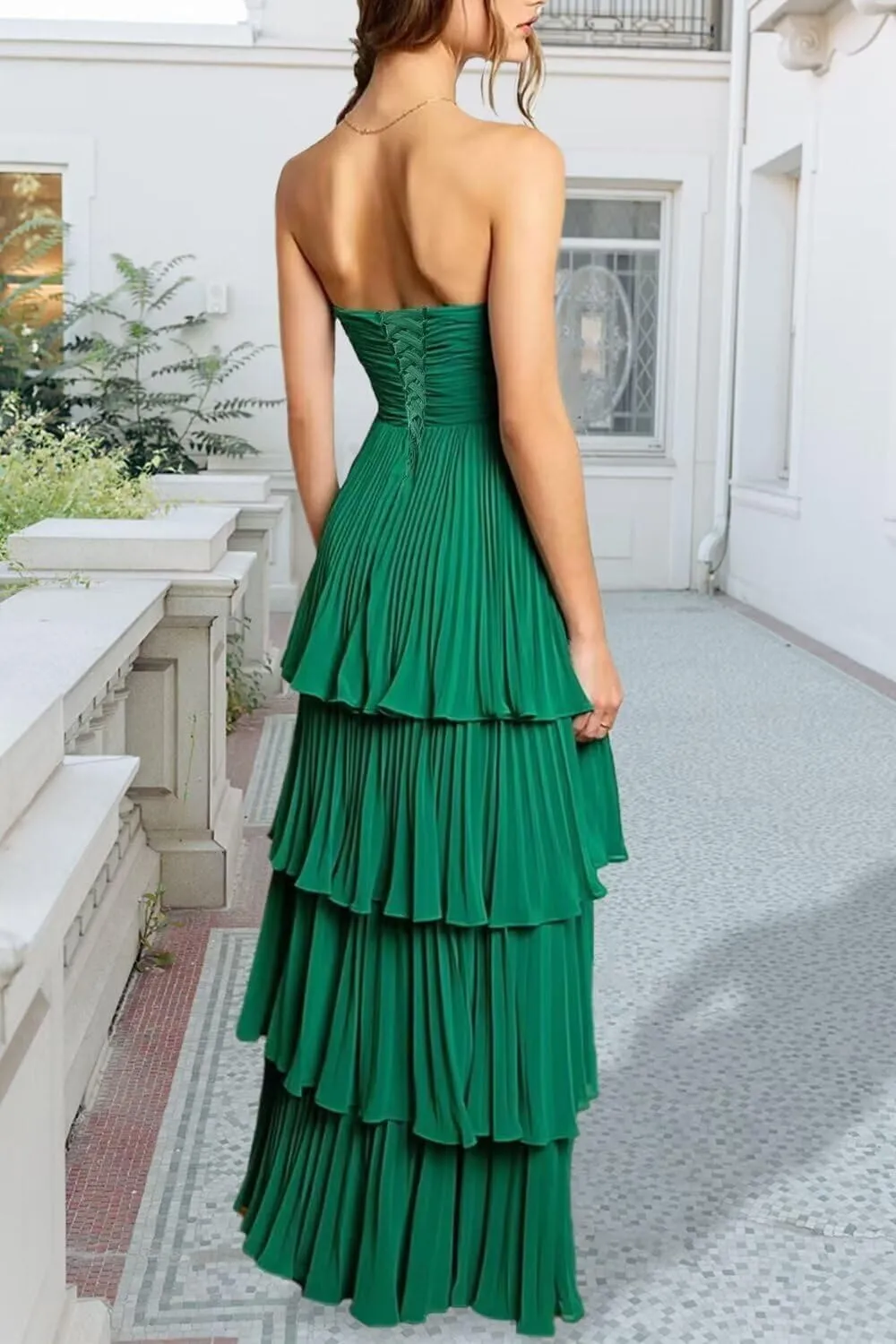 Strapless Prom Dresses 2025 Ruffle Bridesmaid Dresses Tiered Chiffon Formal Evening Dresses YH26