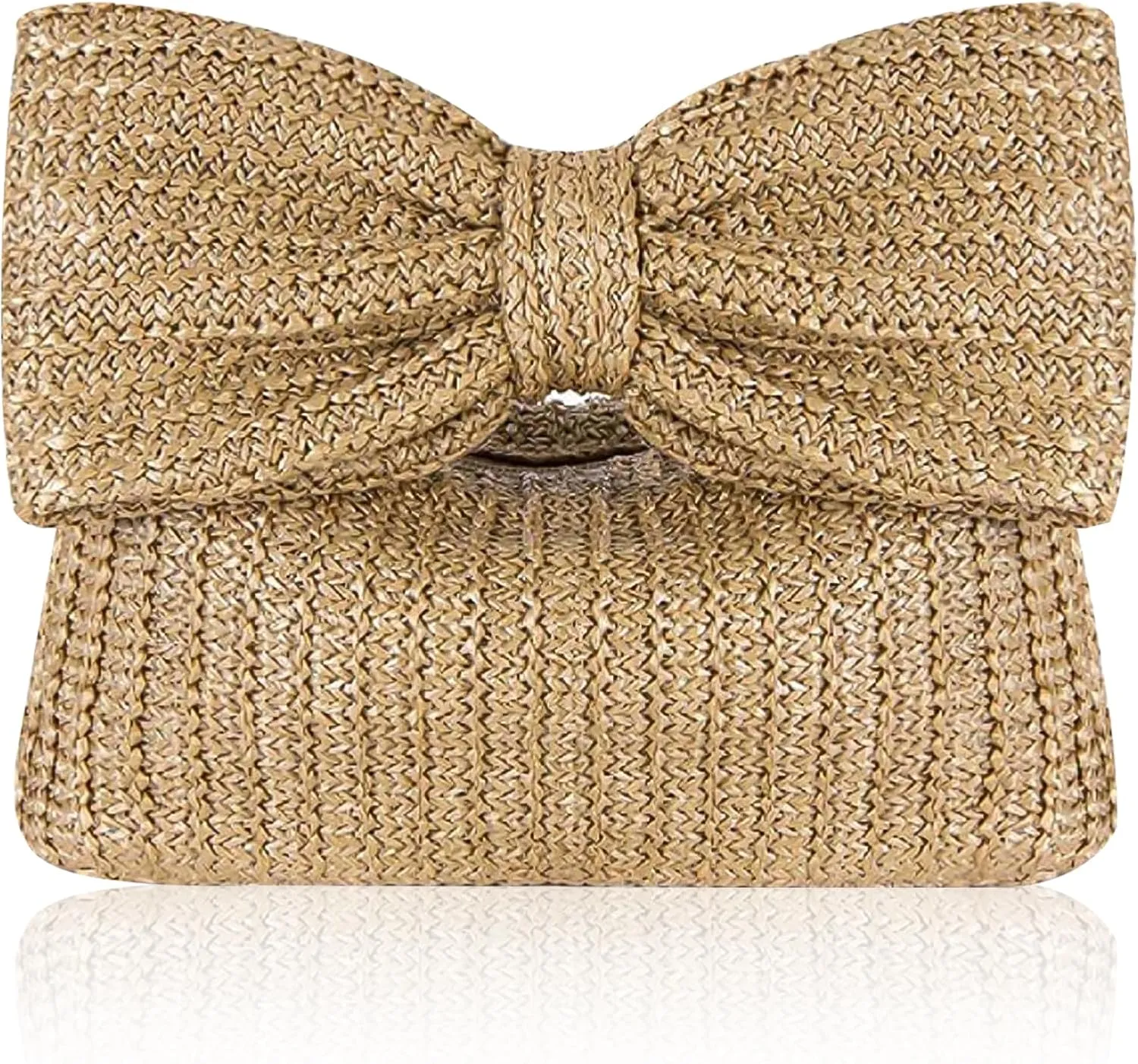 Straw Clutch Purse with Bow  Woven Raffia Handbag for Women  Summer Wedding Beach Bag