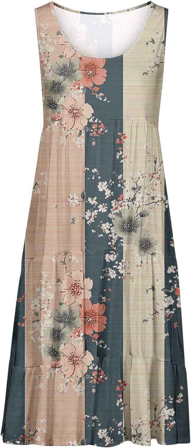 Summer Beach Dresses for Women Trendy Boho Floral Tank Dress Casual Ruffle Flowy Sundresses Vacation Outfits 2025