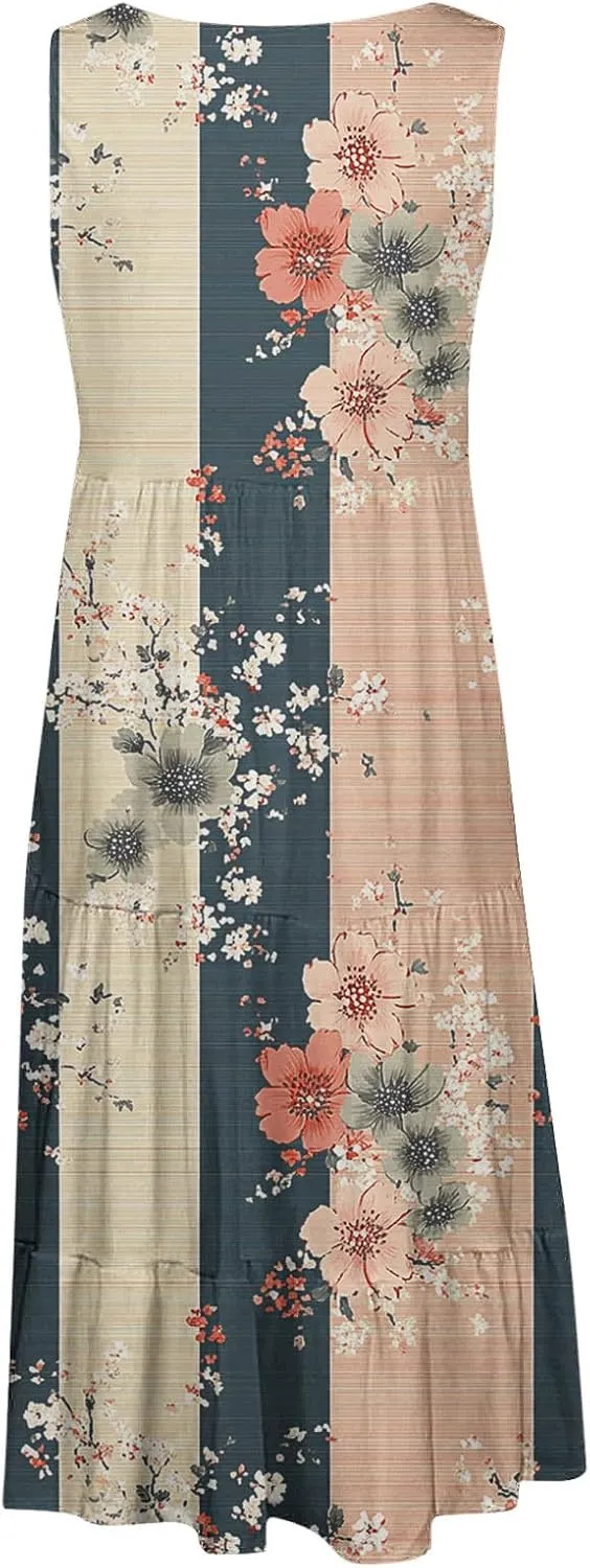 Summer Beach Dresses for Women Trendy Boho Floral Tank Dress Casual Ruffle Flowy Sundresses Vacation Outfits 2025