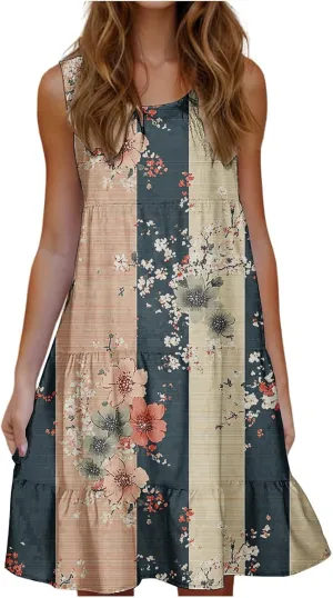 Summer Beach Dresses for Women Trendy Boho Floral Tank Dress Casual Ruffle Flowy Sundresses Vacation Outfits 2025