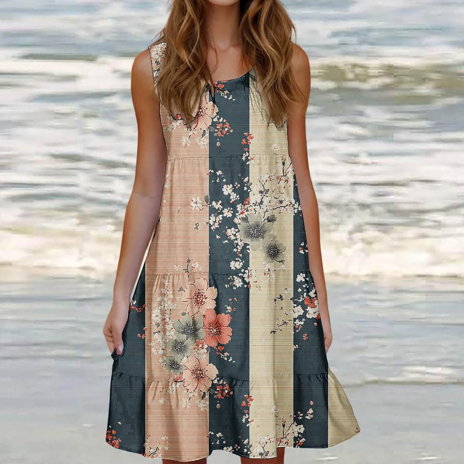 Summer Beach Dresses for Women Trendy Boho Floral Tank Dress Casual Ruffle Flowy Sundresses Vacation Outfits 2025