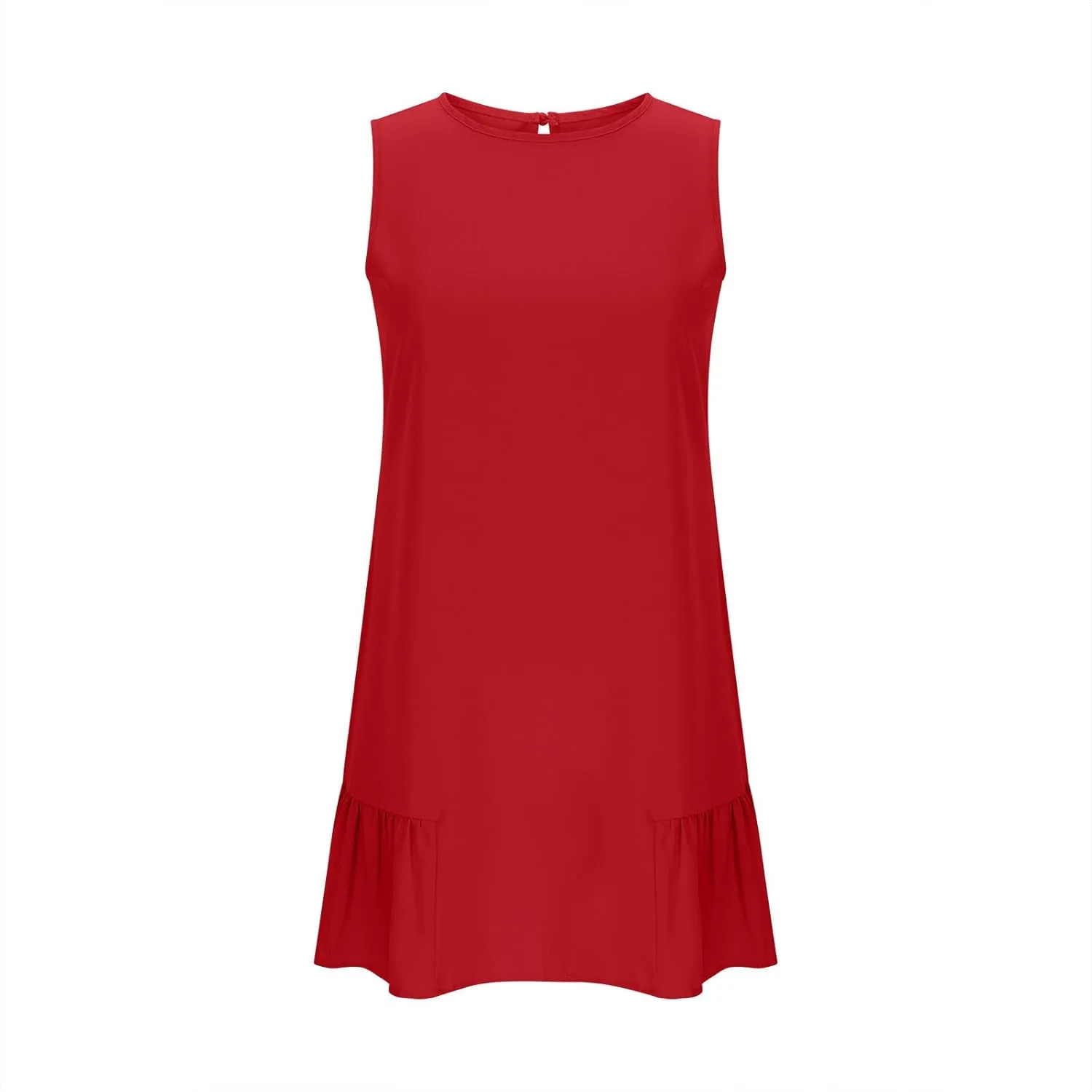 Summer Casual Sleeveless Tank Dresses for Women 2025 Crewneck Beach Vacation Sundresses A-Line Ruffle Hem Mini Dress