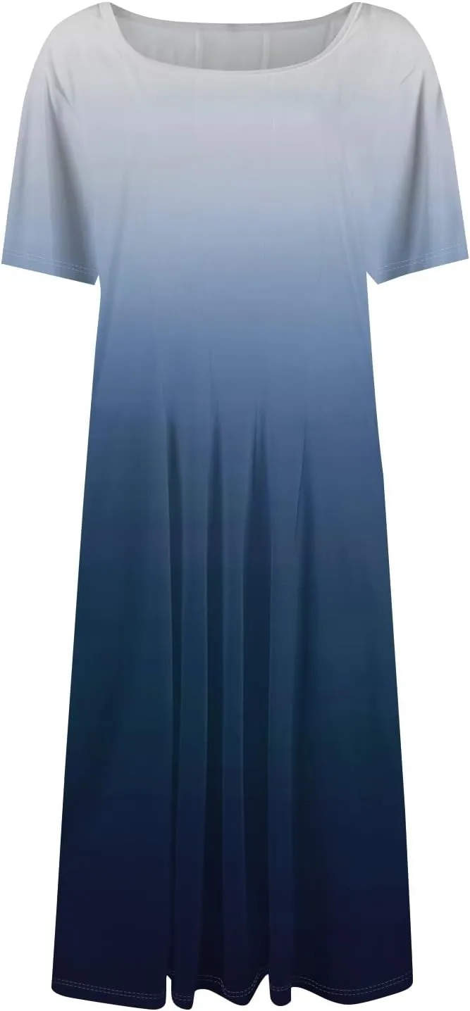 Summer Dress for Women 2025 Short Sleeve Midi Dress Elegant Flower Flowy Sundress Pleated Modest Sundresses