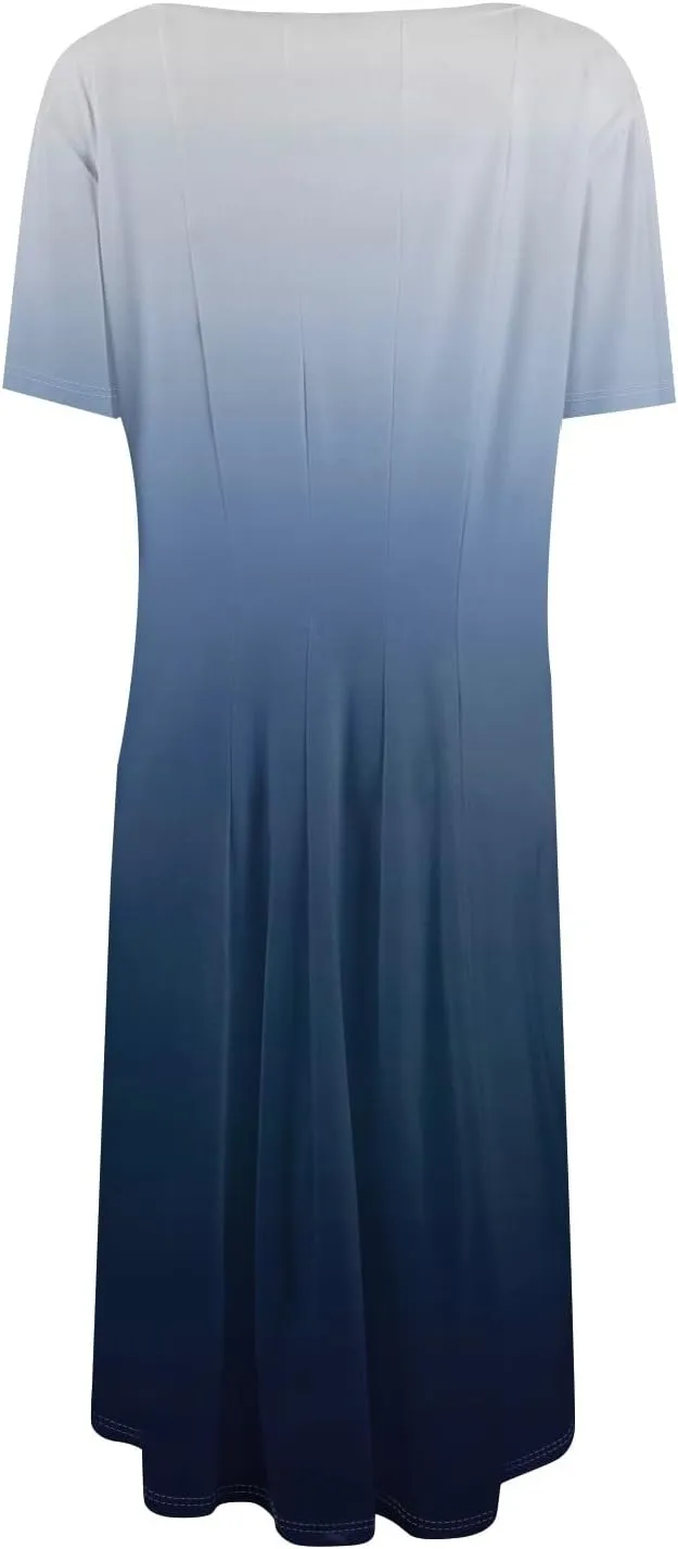 Summer Dress for Women 2025 Short Sleeve Midi Dress Elegant Flower Flowy Sundress Pleated Modest Sundresses