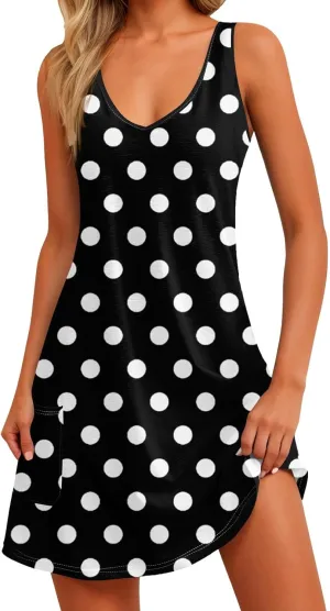 Summer Dresses for Women 2025 Beach Casual Plus Size Floral Sundresses Sleeveless Tshirt Swing Dress with Pockets