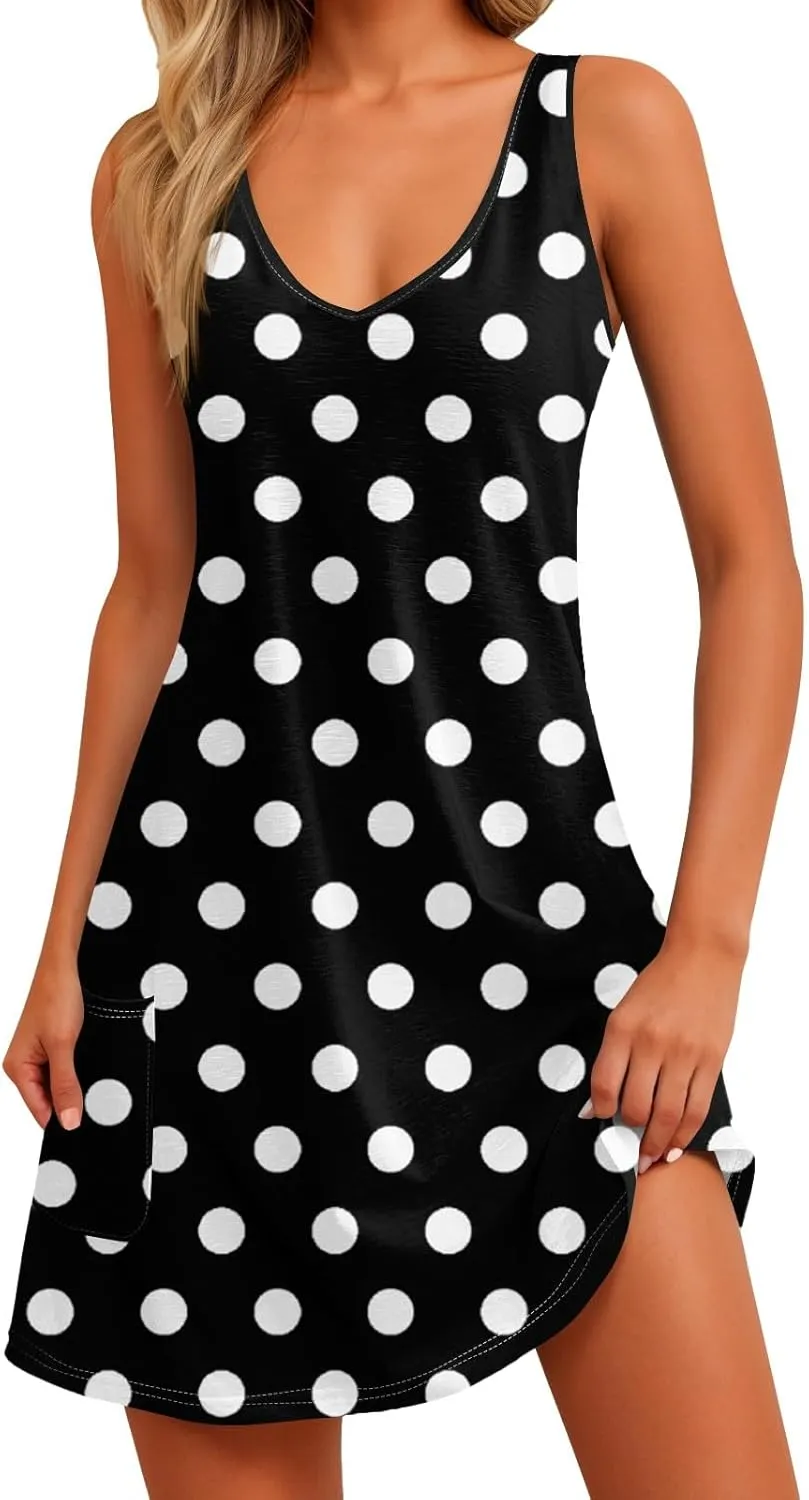Summer Dresses for Women 2025 Beach Casual Plus Size Floral Sundresses Sleeveless Tshirt Swing Dress with Pockets