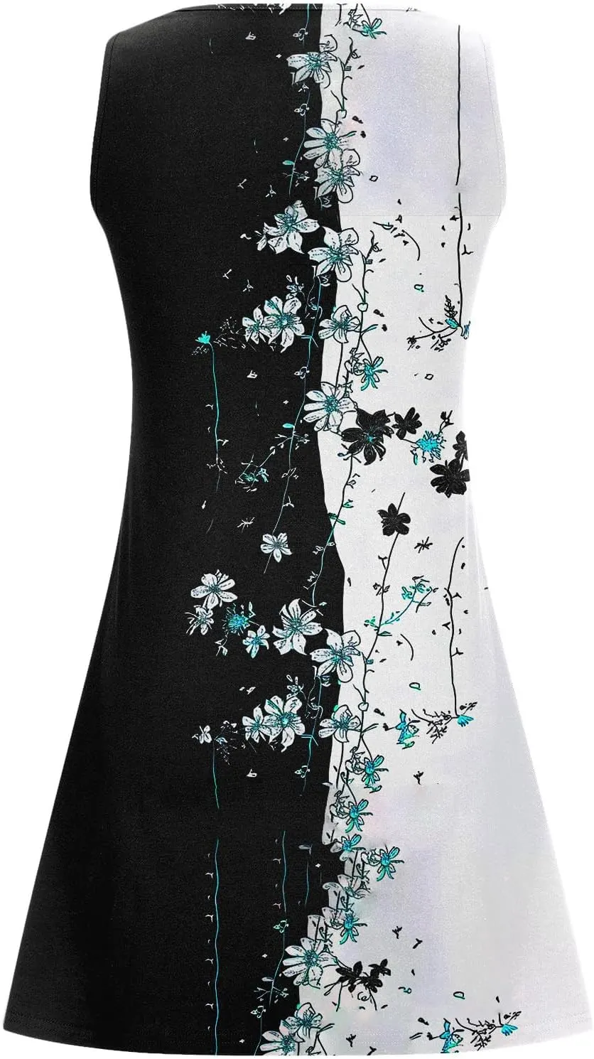 Summer Dresses for Women 2025 Beach Vacation Boho Floral Tunic Dress Sexy v Neck Sleeveless Mini Tank Sundress