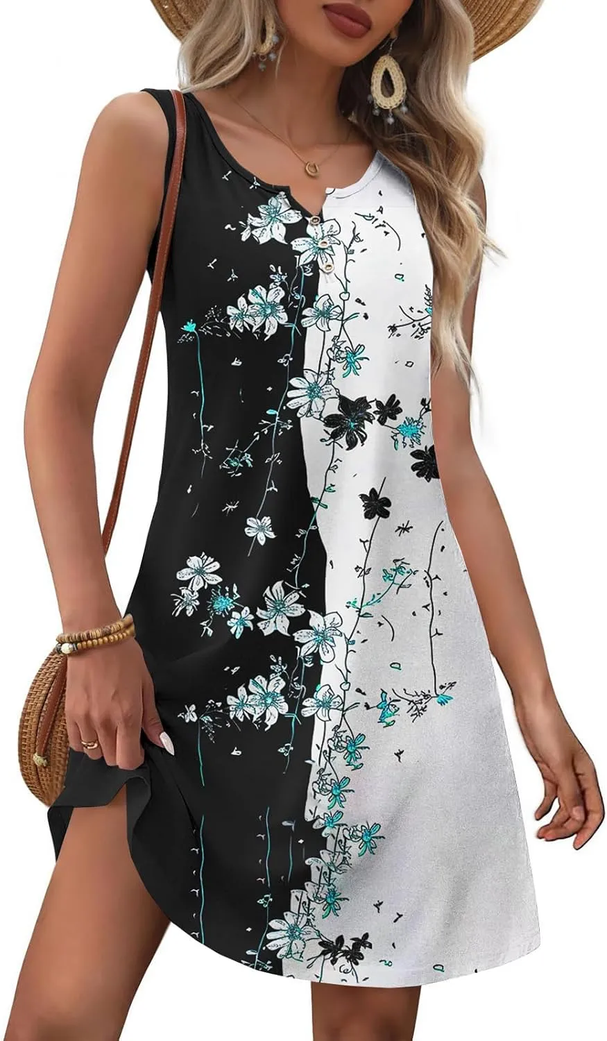 Summer Dresses for Women 2025 Beach Vacation Boho Floral Tunic Dress Sexy v Neck Sleeveless Mini Tank Sundress