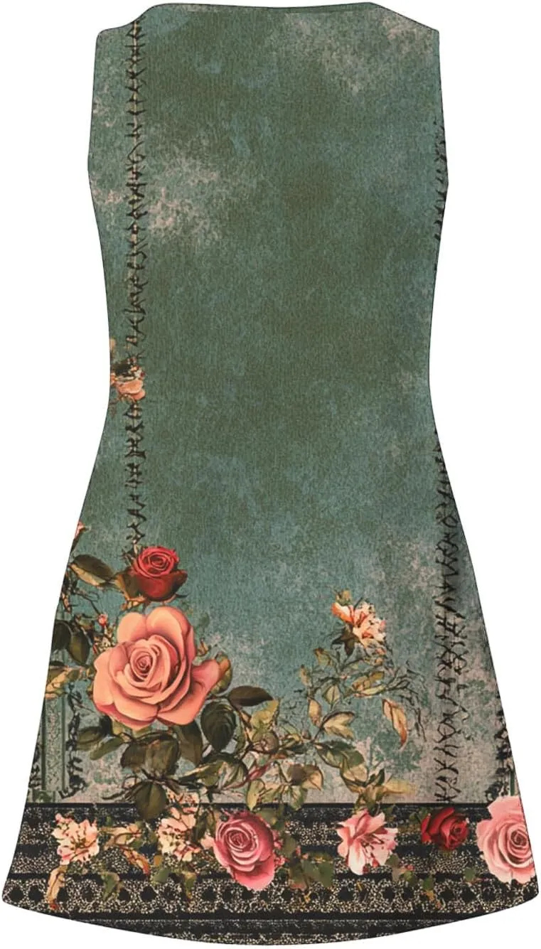 Summer Dresses for Women 2025 Casual Sleeveless Sundresses Floral V Neck Beach Dress Loose Shirt Dress with Pockets