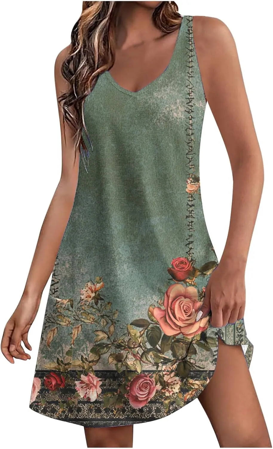 Summer Dresses for Women 2025 Casual Sleeveless Sundresses Floral V Neck Beach Dress Loose Shirt Dress with Pockets