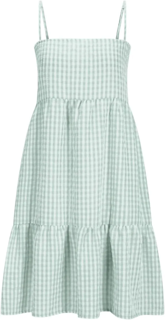 Summer Dresses for Women 2025 Casual Spaghetti Strap Ruffle Mini Dress Vacation Beach A Line Sundresses with Pockets
