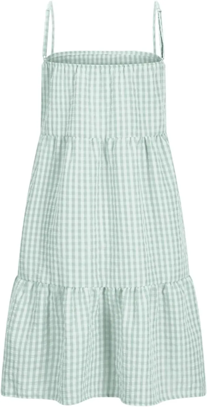 Summer Dresses for Women 2025 Casual Spaghetti Strap Ruffle Mini Dress Vacation Beach A Line Sundresses with Pockets
