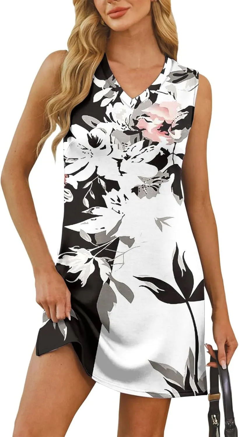 Summer Dresses for Women 2025 Loose Casual Tank Dress Beach Sundresses Sleeveless Floral T Shirt Dresses with Split