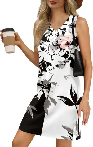 Summer Dresses for Women 2025 Loose Casual Tank Dress Beach Sundresses Sleeveless Floral T Shirt Dresses with Split