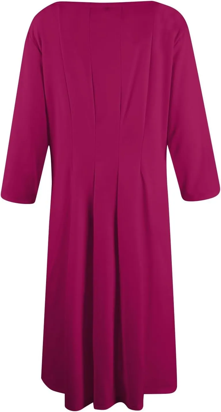 Summer Dresses for Women 2025 Round Neck 3/4 Sleeve Midi Dress Solid Color A Line Flowy Dress with Pockets