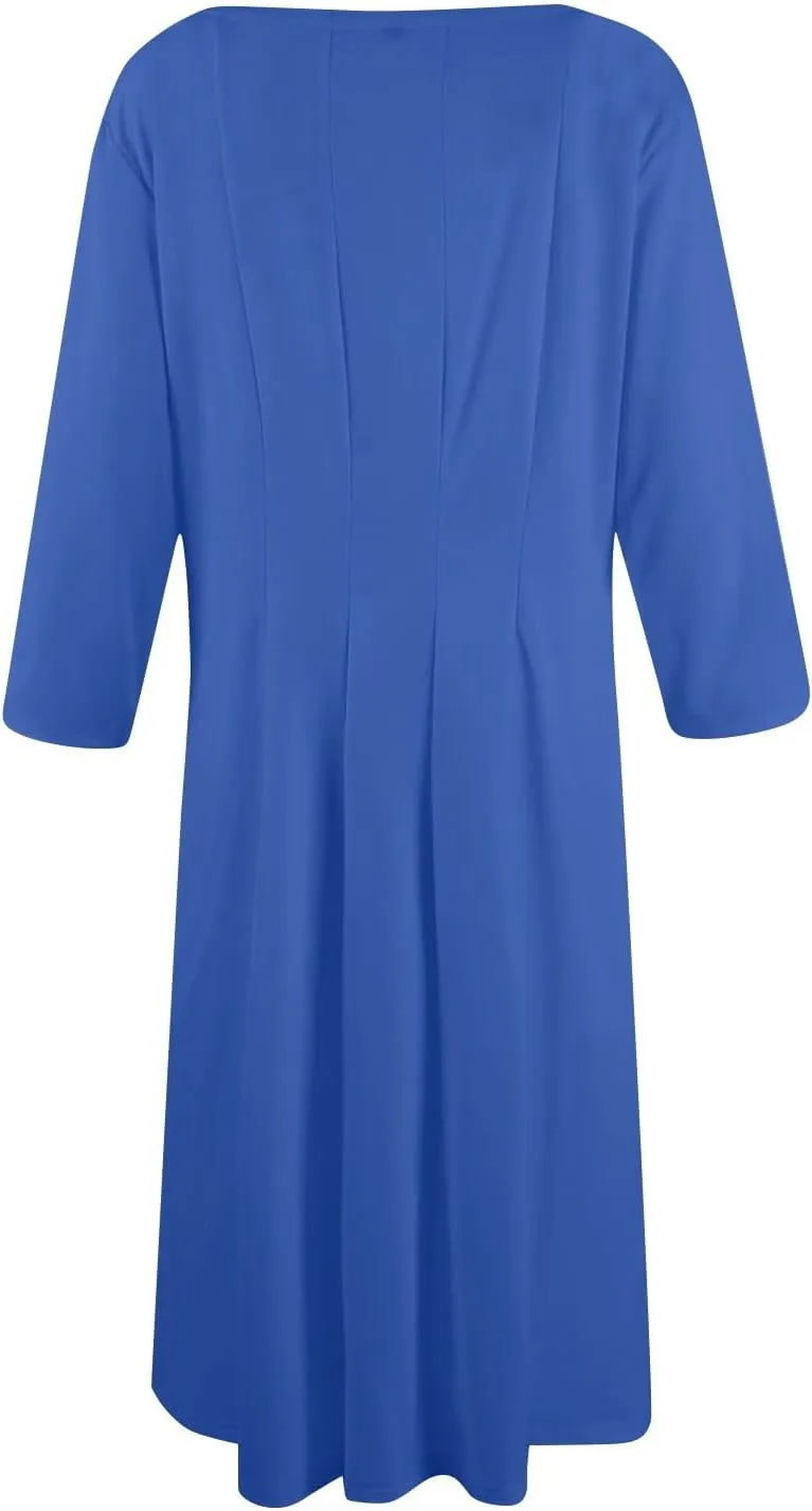 Summer Dresses for Women 2025 Round Neck 3/4 Sleeve Midi Dress Solid Color A Line Flowy Dress with Pockets