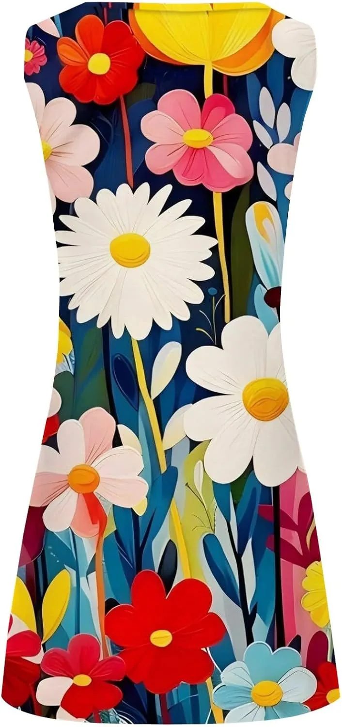 Summer Dresses for Women 2025 Vacation Beach Casual Vintage Midi Sundresses Sexy Sleeveless V Neck Boho Tank Dress