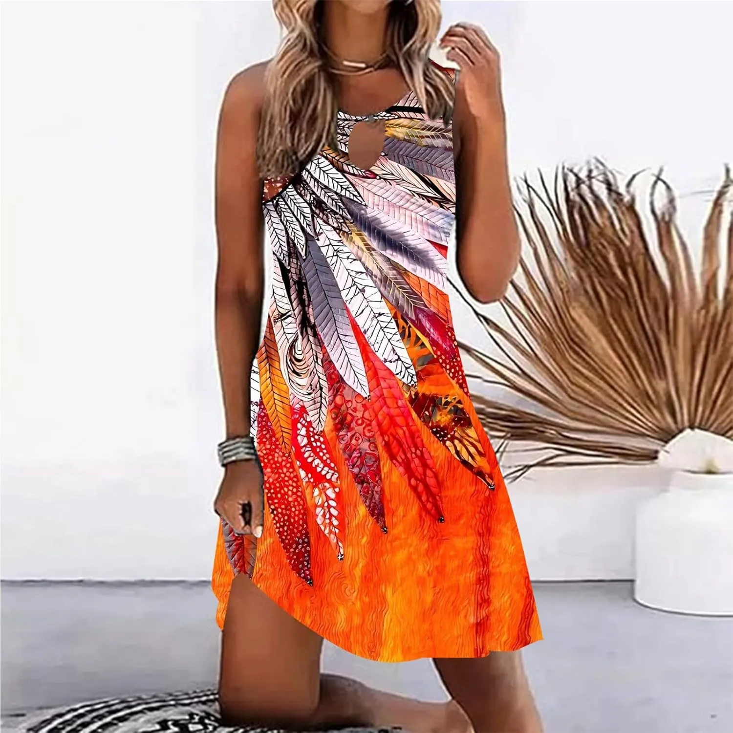 Summer Dresses for Women 2025 Vacation Beach Casual Vintage Midi Sundresses Sexy Sleeveless V Neck Boho Tank Dress