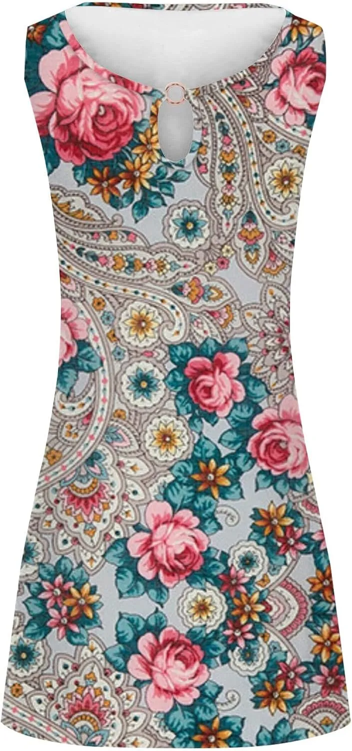 Summer Dresses for Women 2025 Vacation Beach Casual Vintage Midi Sundresses Sexy Sleeveless V Neck Boho Tank Dress
