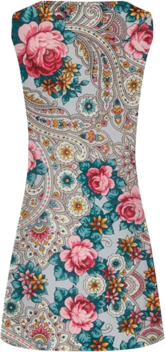 Summer Dresses for Women 2025 Vacation Beach Casual Vintage Midi Sundresses Sexy Sleeveless V Neck Boho Tank Dress
