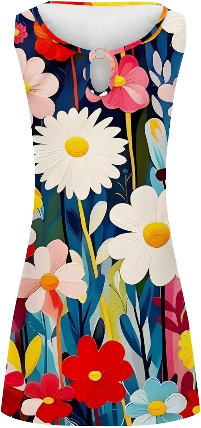 Summer Dresses for Women 2025 Vacation Beach Casual Vintage Midi Sundresses Sexy Sleeveless V Neck Boho Tank Dress