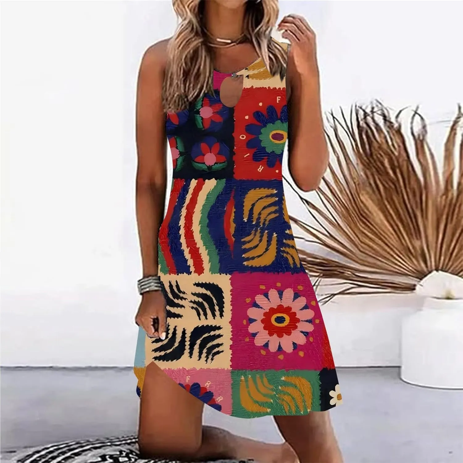 Summer Dresses for Women 2025 Vacation Beach Casual Vintage Midi Sundresses Sexy Sleeveless V Neck Boho Tank Dress
