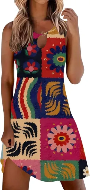 Summer Dresses for Women 2025 Vacation Beach Casual Vintage Midi Sundresses Sexy Sleeveless V Neck Boho Tank Dress