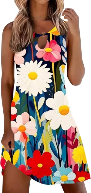 Summer Dresses for Women 2025 Vacation Beach Casual Vintage Midi Sundresses Sexy Sleeveless V Neck Boho Tank Dress