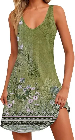 Summer Dresses for Women 2025 Vacation Floral Slip Dress Boho Sleeveless Dress Casual V Neck Beach Sundresses