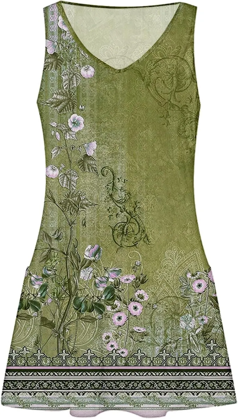 Summer Dresses for Women 2025 Vacation Floral Slip Dress Boho Sleeveless Dress Casual V Neck Beach Sundresses