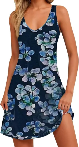 Summer Dresses for Women 2025 Vacation Floral Slip Dress Boho Sleeveless Dress Casual V Neck Beach Sundresses