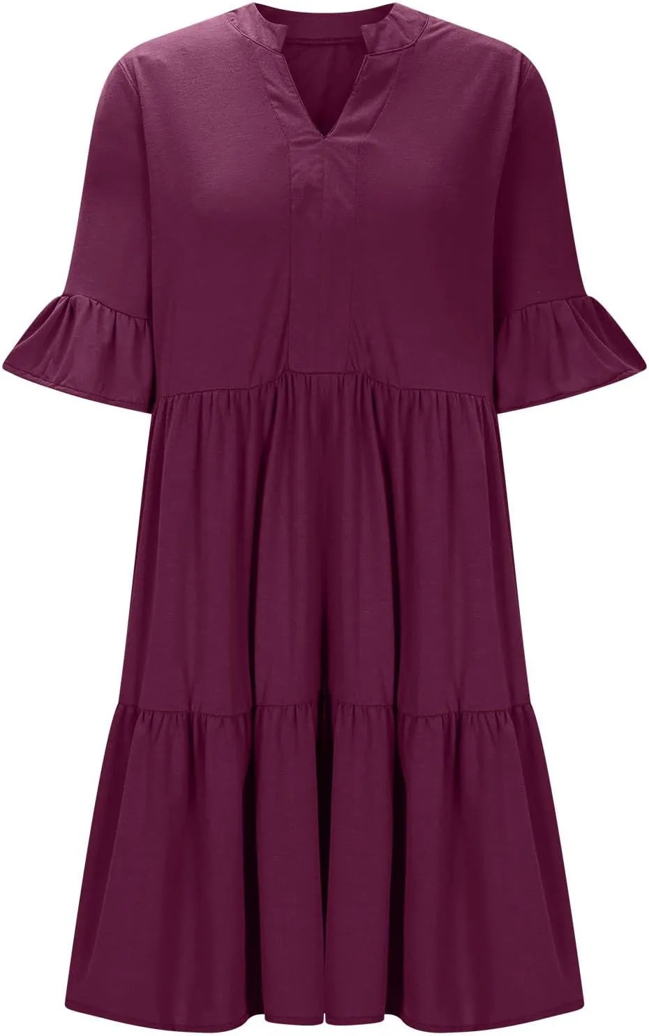 Summer Dresses for Women Casual Ruffle Sleeve Button Down Shirt Dress Tiered Flowy Shift Sundresses with Pockets