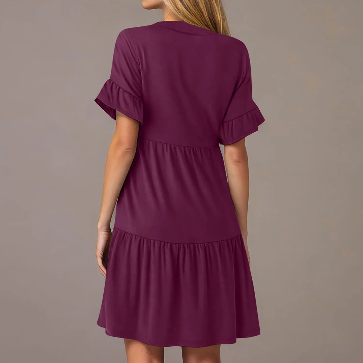 Summer Dresses for Women Casual Ruffle Sleeve Button Down Shirt Dress Tiered Flowy Shift Sundresses with Pockets